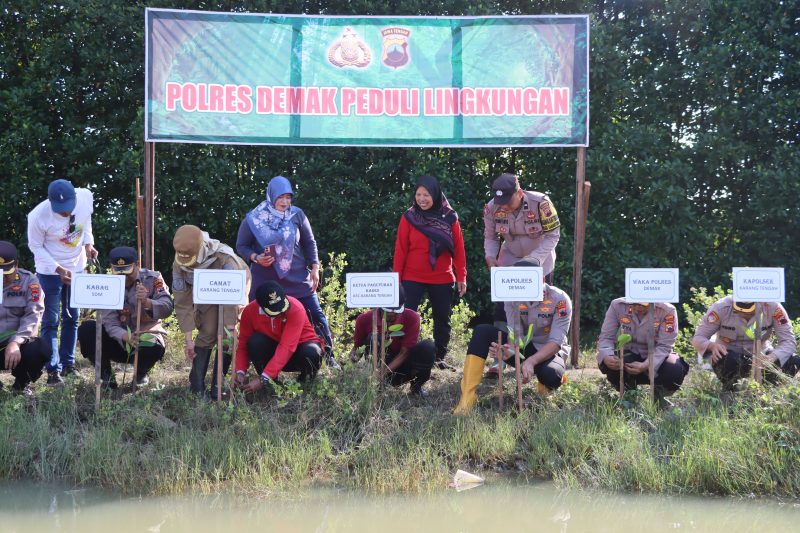 Cegah Abrasi dan Banjir Rob, Polres Demak Tanam 1.500 Bibit Mangrove di Pantai Glagah Wangi